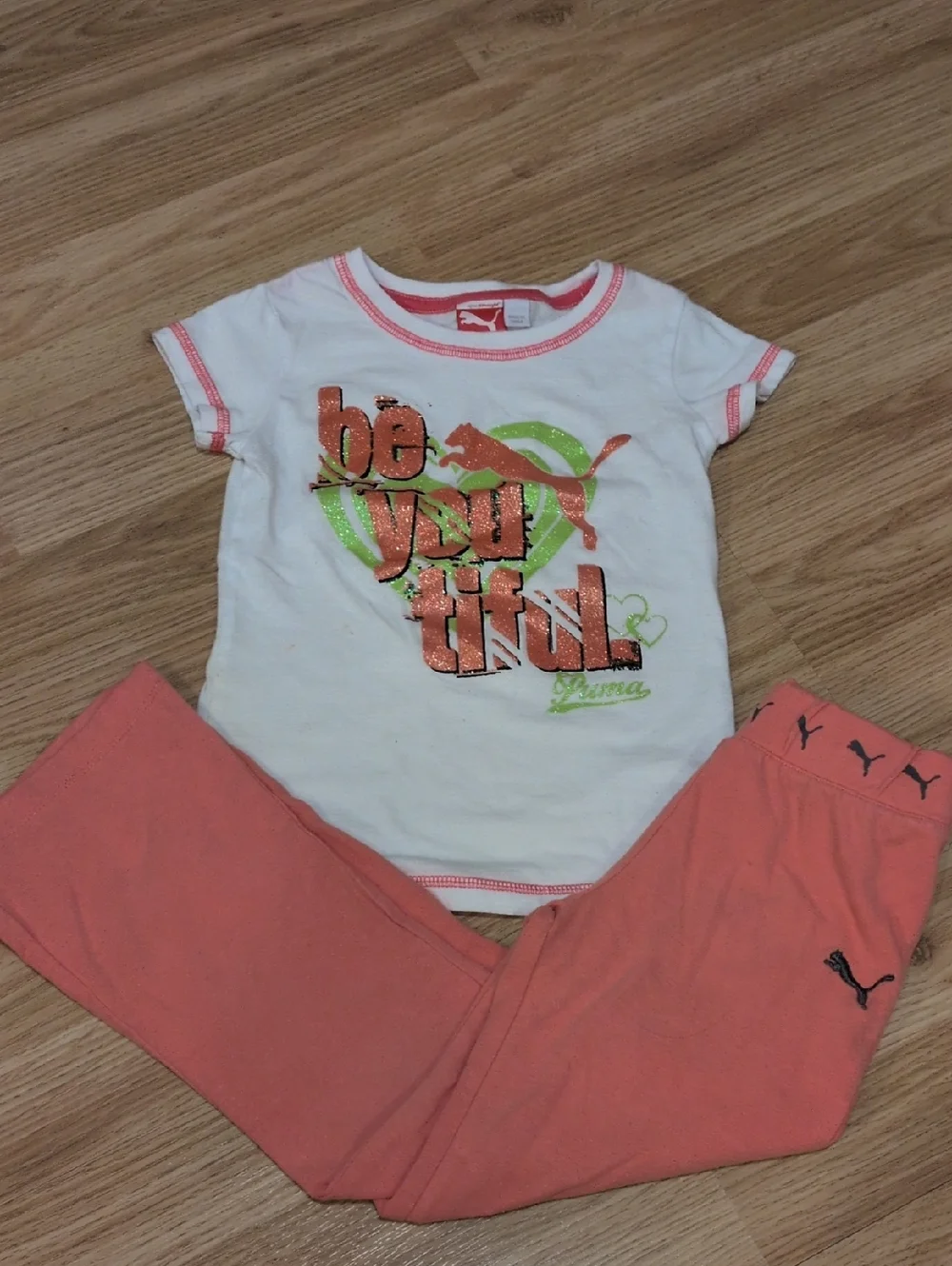Puma White Tee with Coral Joggers - Picture 1 of 10